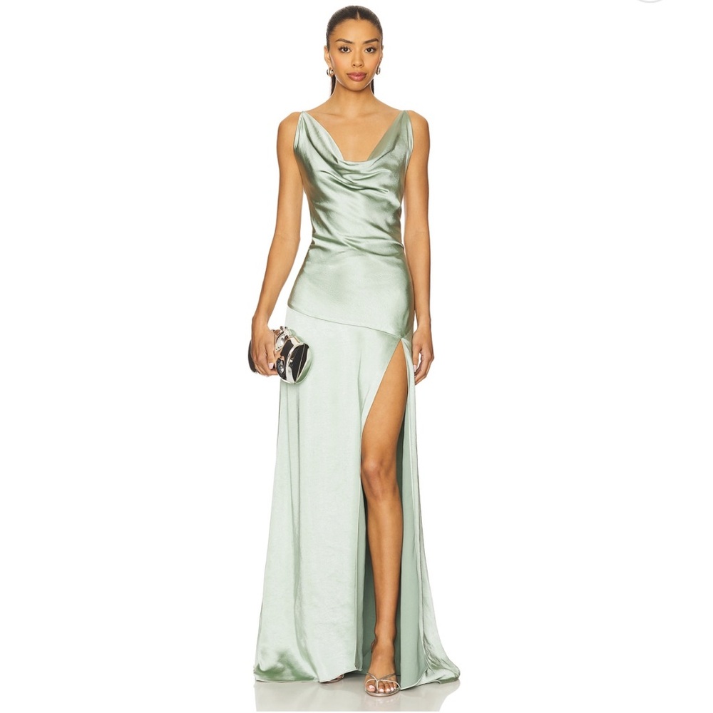 Revolve Elliatt Sage Green Satin Maxi Dress